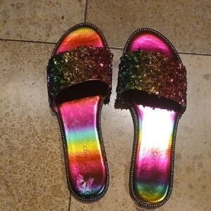 Women's Rainbow Sequin Slide Sandals